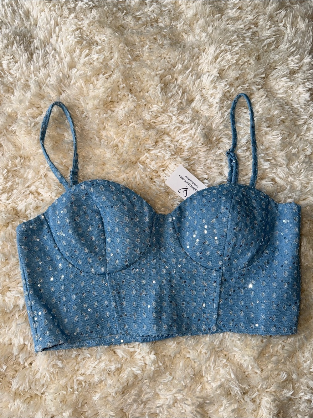 Windsor Light Blue Sequin Bustier Top